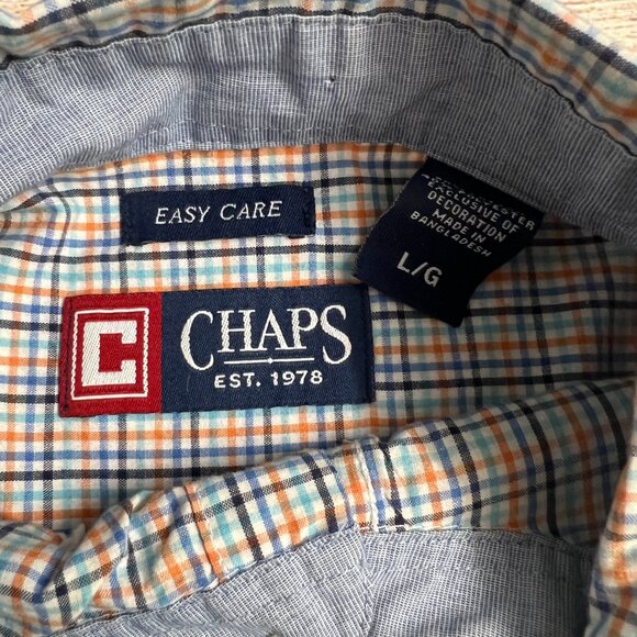 Chaps Men's Large Short Sleeve Button Down Shirt Plaid Easy Care Multicolor - Picture 3 of 10